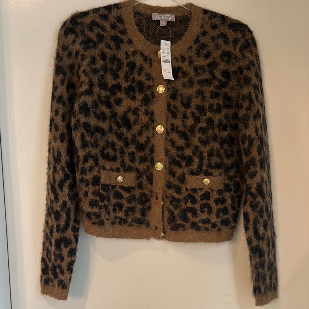 J.Crew Brushed sweater lady jacket in leopard print